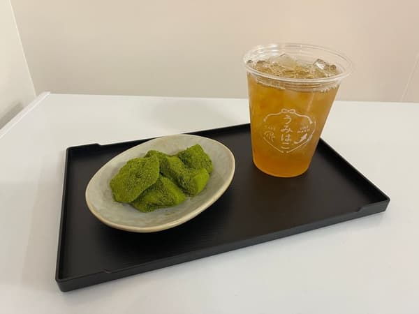 Matcha warabimochi with hojicha set