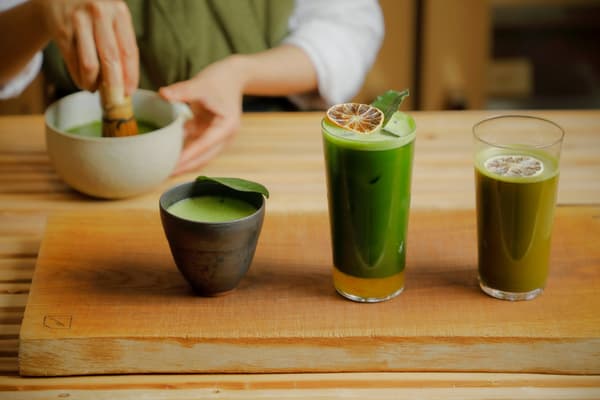 Matcha drinks lineup at Café Sekki