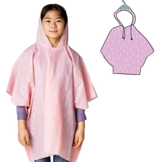 Impermeables tipo poncho infantiles, diseños de fresa y panda