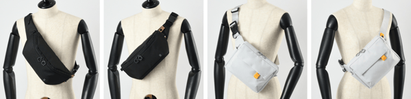 Asymmetrical strap design shown from multiple carrying angles