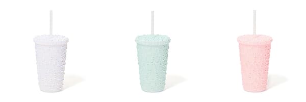 Pearl-Like Plastic Tumbler in white, blue, and pink