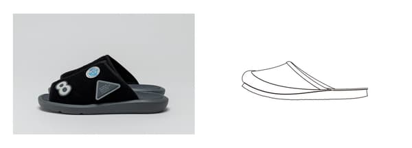 左：ET037 SWIC/BB BLACK/GRAY，右：Roots 型号 “COLOR SLIPPER 03”