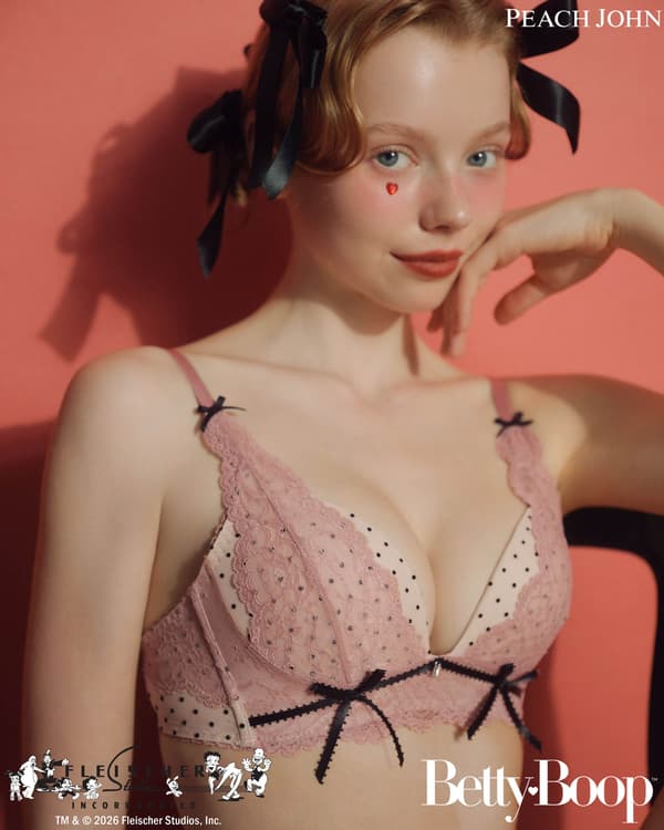 Betty Boop™ 圆点蕾丝无钢圈文胸 - 粉色背面