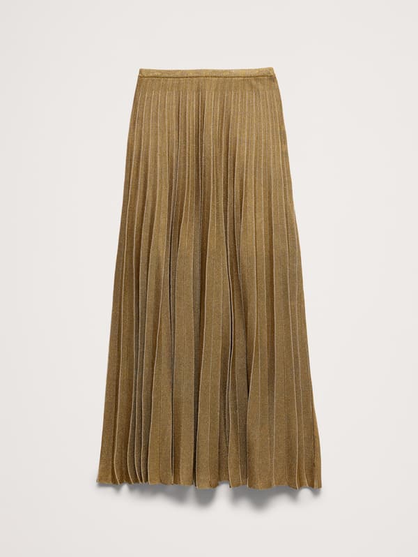 Rok Sweter Metalik Lipit warna emas