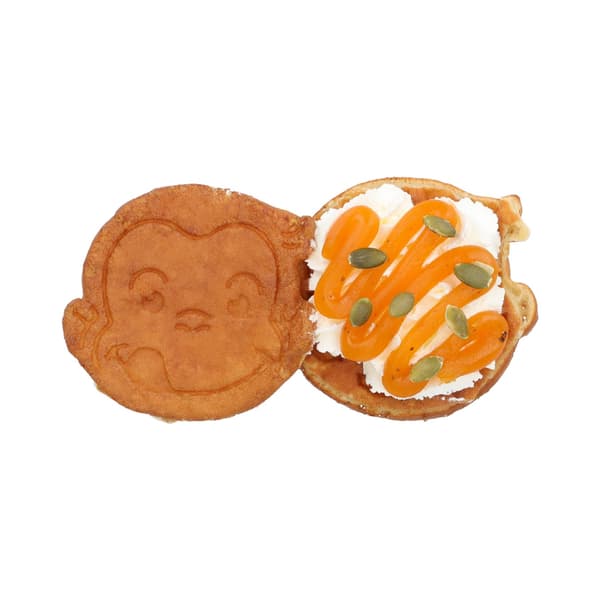 Smiling George Face Waffle: Pumpkin & Whipped Cream
