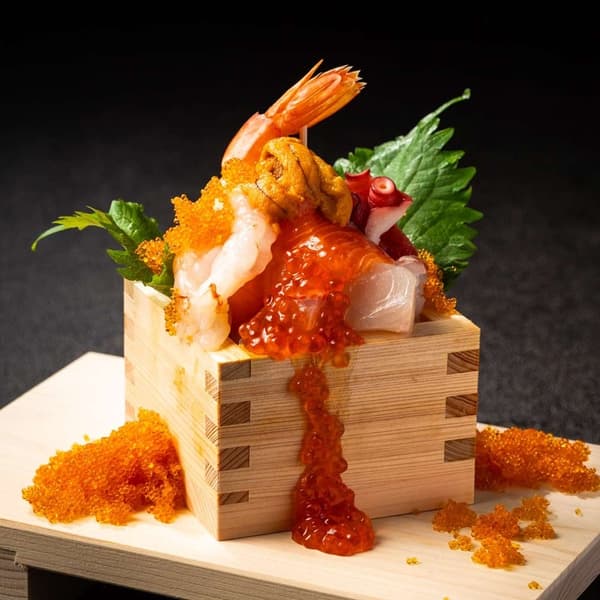 A seafood platter piled high with fresh catches