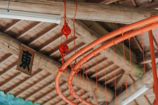 The finished bamboo wind chime installation