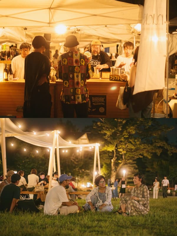 YES GOOD MARKET 2026 전야제의 조명이 켜진 푸드 구역