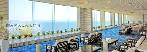 Main lobby with panoramic views of Mikawa Bay