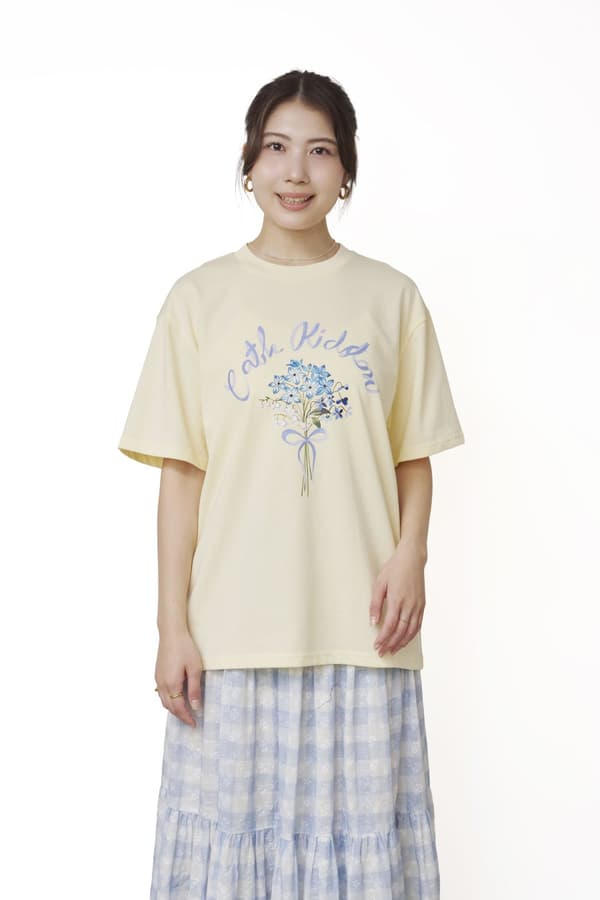 Cath Kidston เสื้อยืดโอเวอร์ไซส์ Flower Bunch สีเหลืองอ่อน