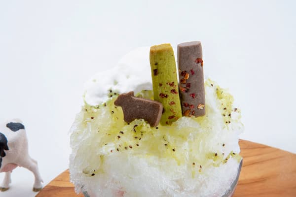 A bowl of shaved ice evoking summer in Tomamu — sea of clouds and open meadows