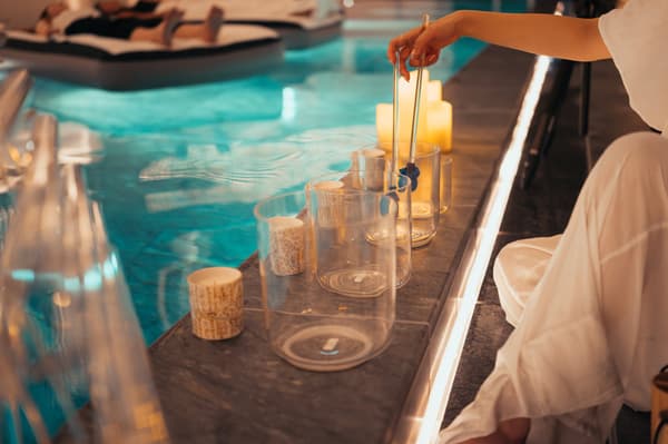 Floating Sound Bath at the 28th-floor pool, JW Marriott Hotel Tokyo