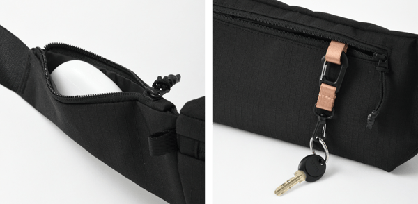 Body bag pockets and key strap