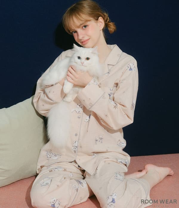 Pijama de camisa de franela de gato con estampado de gatitos