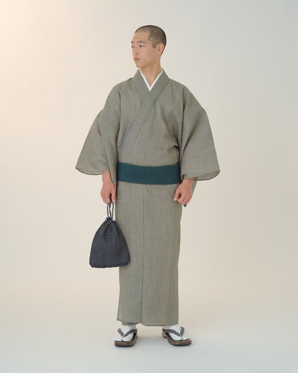 Near-Omi Crepe, Minute Plaid, Moss Brown