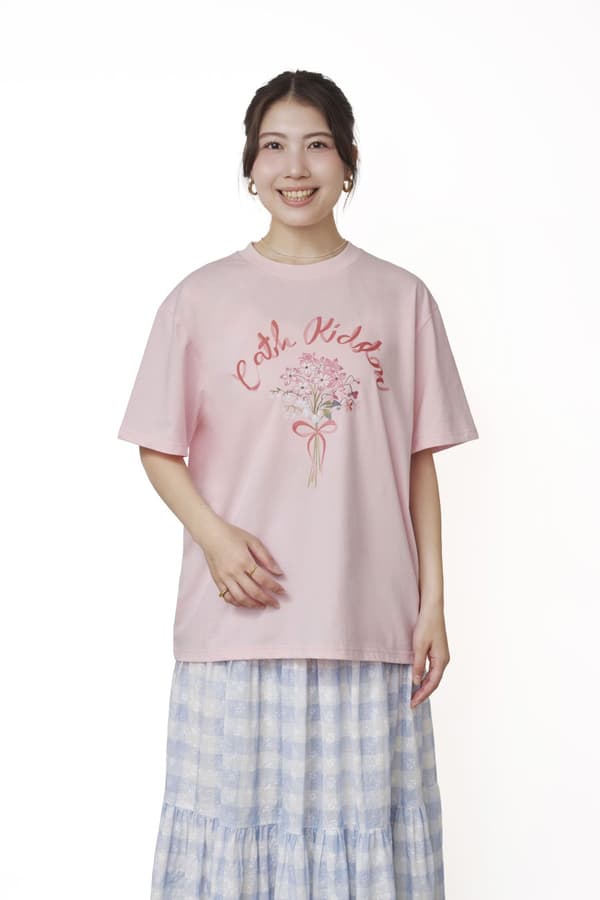 Cath Kidston เสื้อยืดโอเวอร์ไซส์ Flower Bunch สีชมพูอ่อน