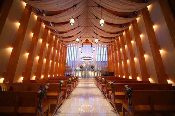 Hotel chapel illuminated at night