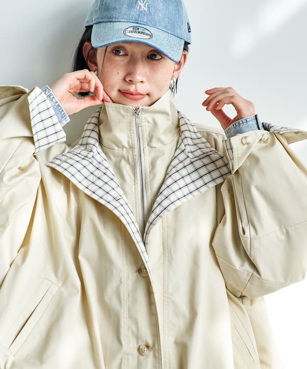 撞色格子双领气球外套备用图