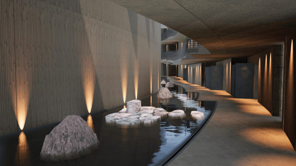SEKIYA RESORT Rock & Steam corridor design