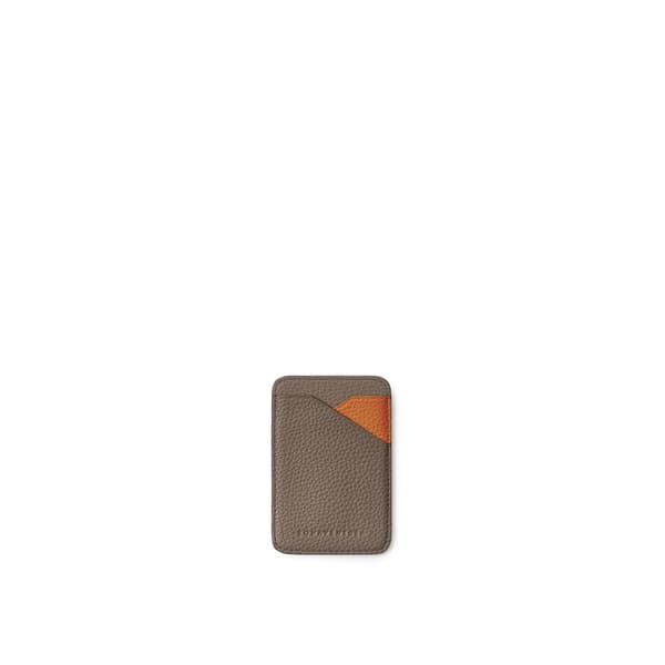 Magnet Card Case Bicolor Shrink Leather in Etoupe × Orange