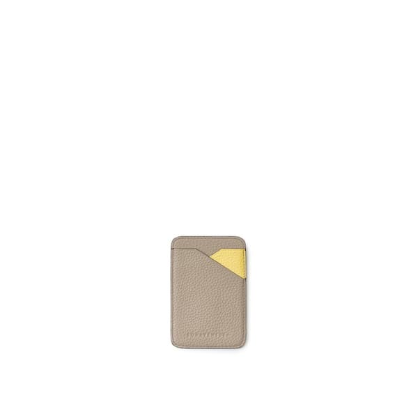 Magnet Card Case Bicolor Shrink Leather in Greige × Yellow