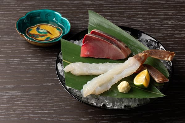 Sashimi: fatty winter yellowtail and snow crab