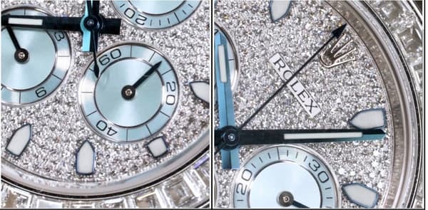 Rolex Cosmograph Daytona platinum dengan pelat jam pavé berlian