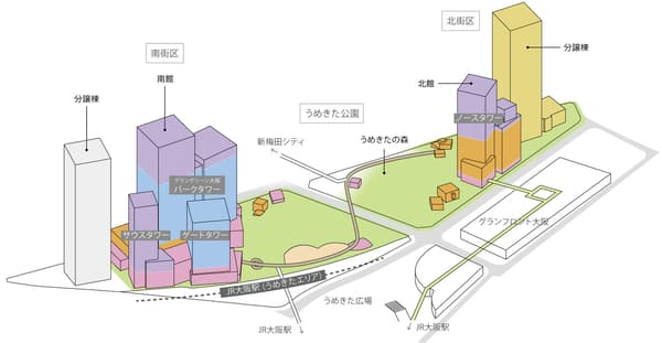 Peta lokasi Grand Green Osaka dan Umekita Park