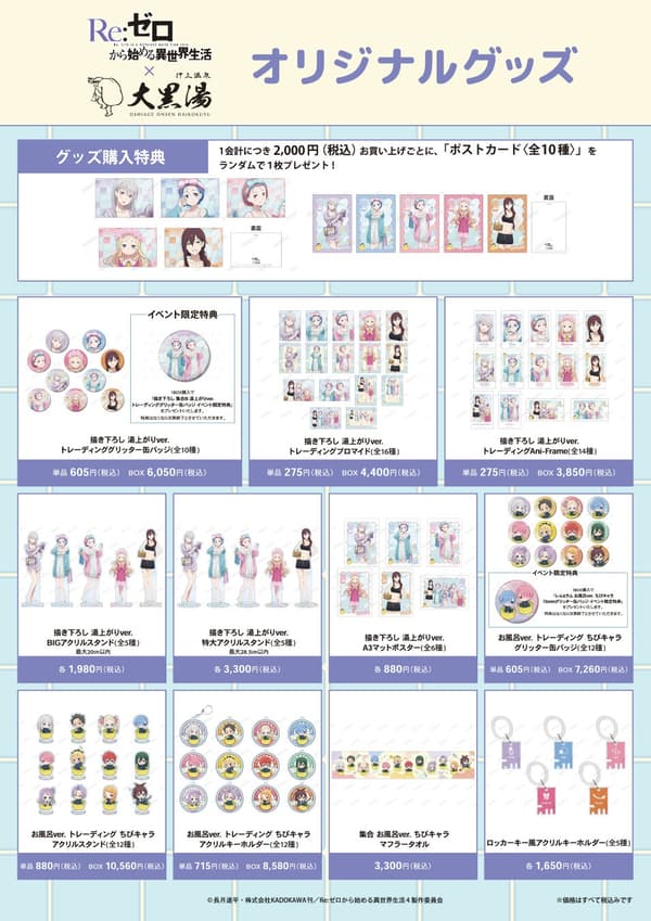 Original merchandise lineup and prices