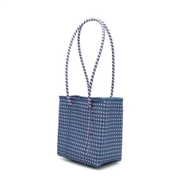 BUCKET SLIM STYLE - MINI CHECK - Azul Metálico / Rosa (MANGO LARGO)