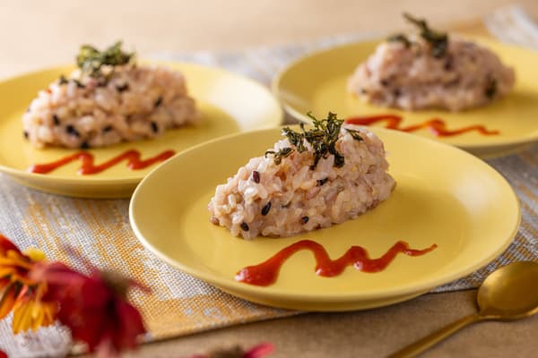 「熊山之輝」與多穀米帕瑪森起司燉飯佐熊本有明海苔