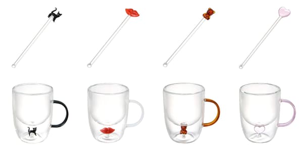 Motif Glass Mug and Glass Muddler detail