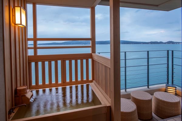 Open-air bath attached to a guest room