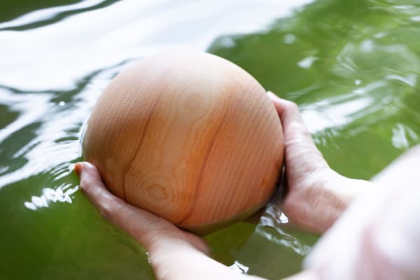 Hinoki bath balls shaped like the moon at the public bath