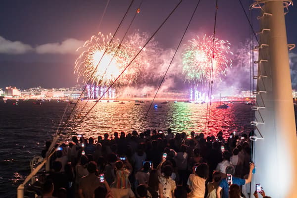 Fireworks and night views together — a sight only possible from the water