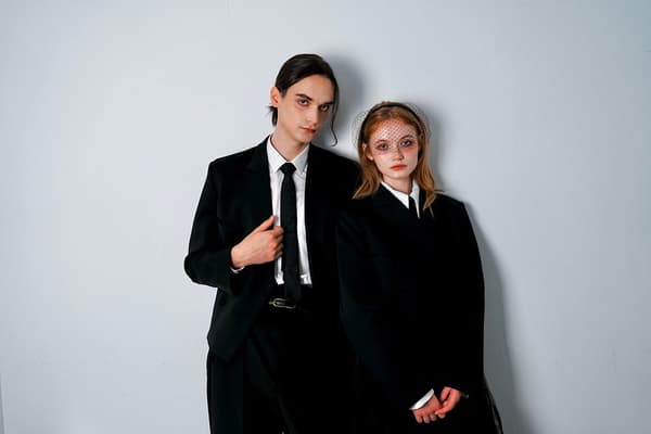 Double-Breasted Short Jacket and SIGNATURE HIGH-RISE STRAIGHT PANTS