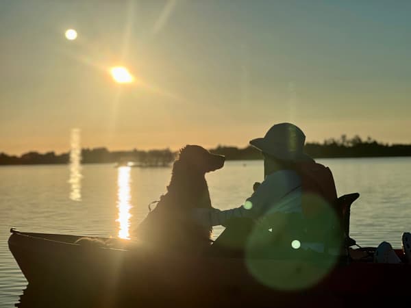 Kayak experience with a dog on Shibayama Lagoon at sunset