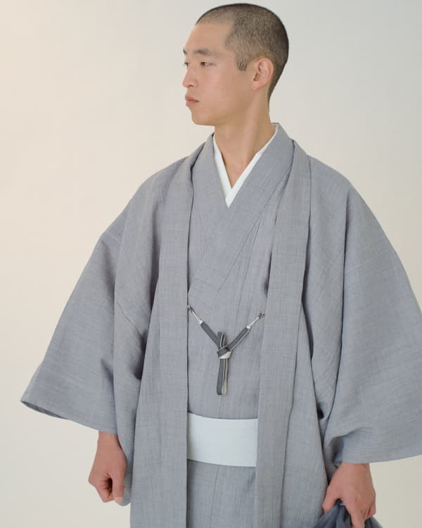 Kaku Obi, Yonezawa, Hemp-Silk, Shima Ro Sanzun, Pale Gray