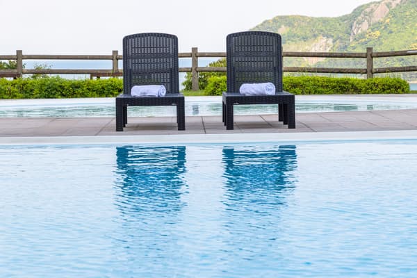 Garden pool with panoramic Pacific Ocean views