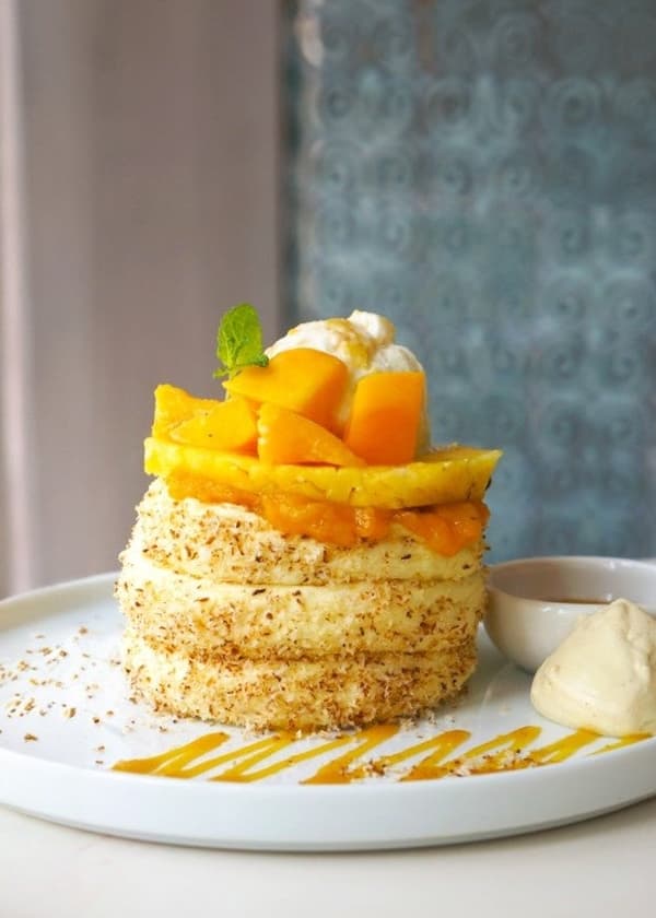 Fresh Mango and Pineapple Coconut Fluffy Pancake