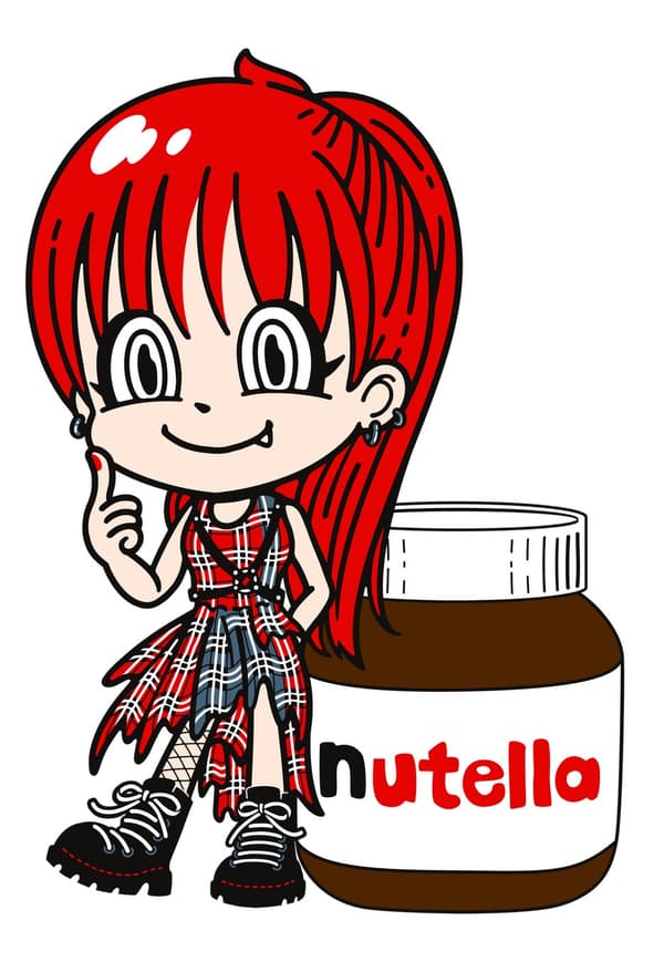 Ilustración de un personaje con un frasco de Nutella