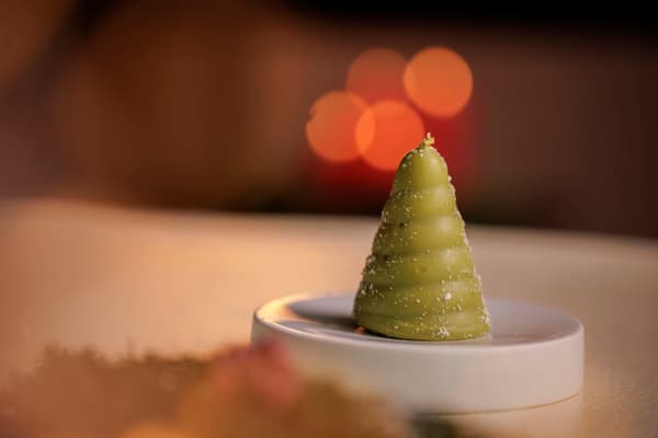 Pistachio mousse with strawberry jelly and pistachio dacquoise