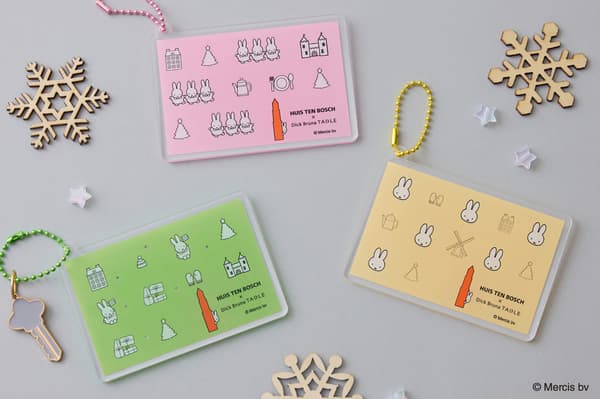 Miniature Luncheon Mat Acrylic Key Chains in pink, green, and yellow