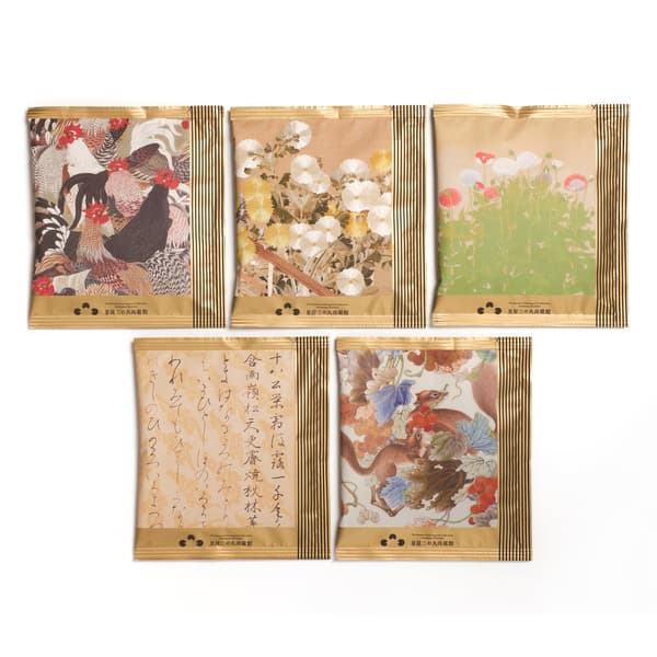 Five Museum of the Imperial Collections Blend drip bags, each featuring a different artwork