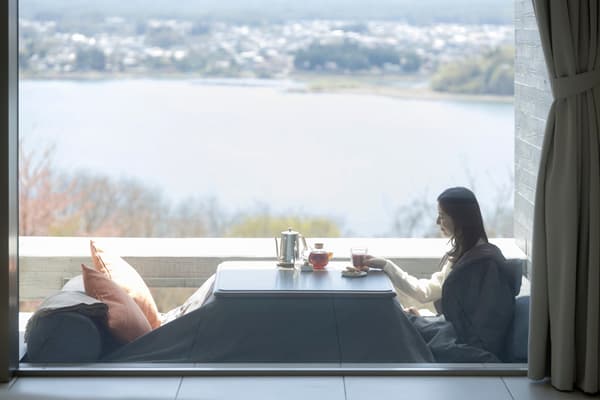 Relaxing while taking in the superb view from the cabin terrace (guest room)