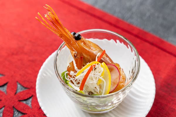 Botan shrimp marinated in Shaoxing wine, yuzu aroma