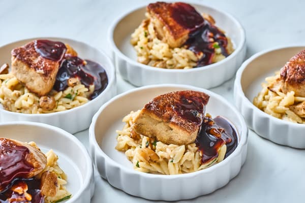 Risoni ala risotto jamur porcini dengan foie gras panggang