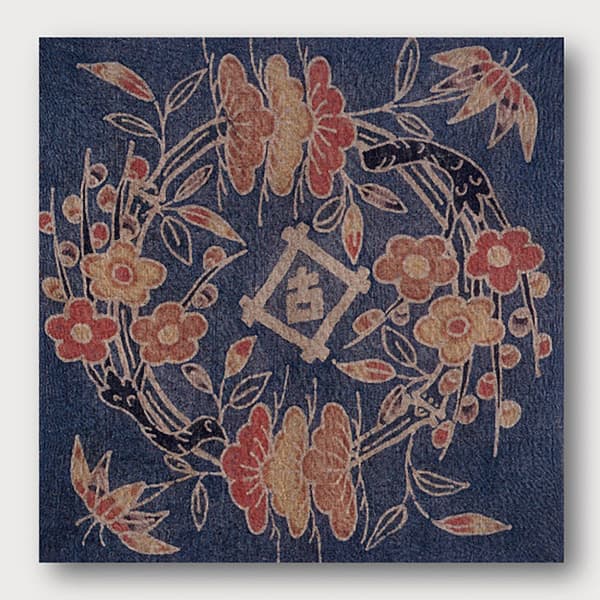 Ramie bingata furoshiki wrapping cloth with indigo ground, igeta lattice, the character 