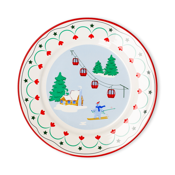 Plate with a gondola and mountain hut design