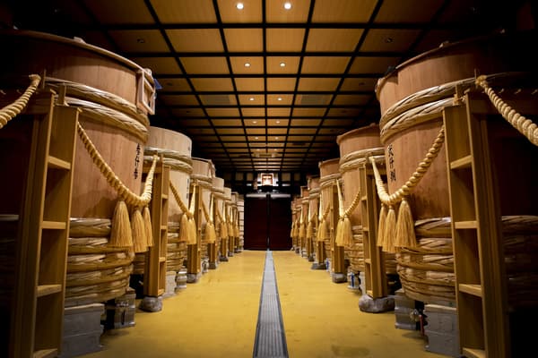 Wooden vats in a sake brewery